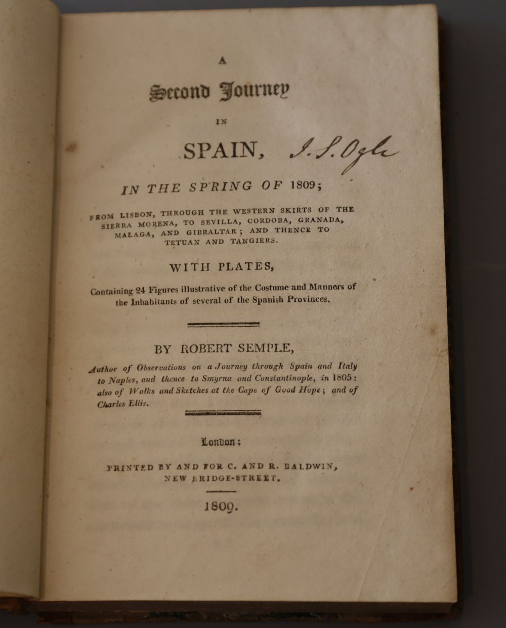 Semple, Robert - Second journey in Spain, in the Spring of 1809, quarter calf, 8vo, with 24 plates on 8 sheets, each depicting costumes